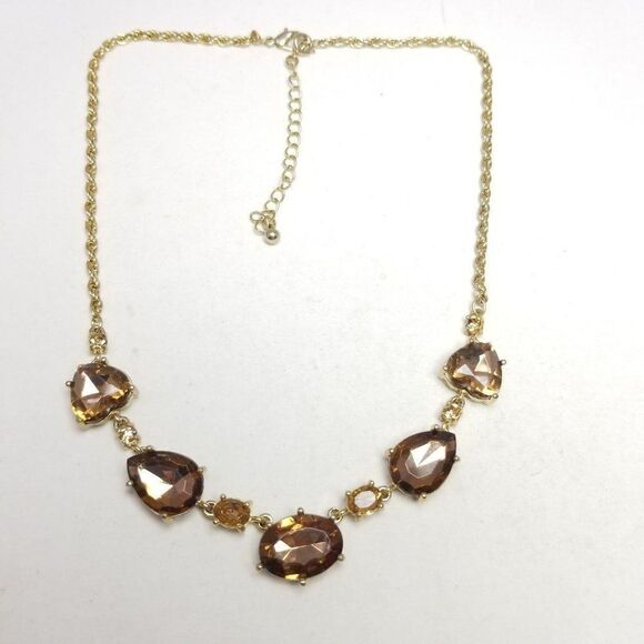 Vintage Brown Rhinestone Collar Necklace, Gold Tone Setting, Adjustable Length - Picture 6 of 7